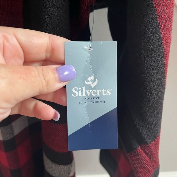 Silverts Adaptive Red & Black Plaid Long Sleeve Top sz L NWT - Picture 5 of 6